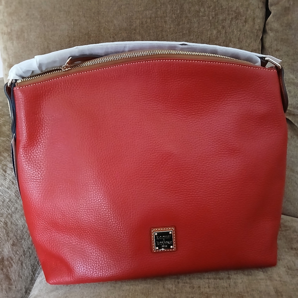 New Dooney and Bourke large east/west satchel. Red pebble leather.